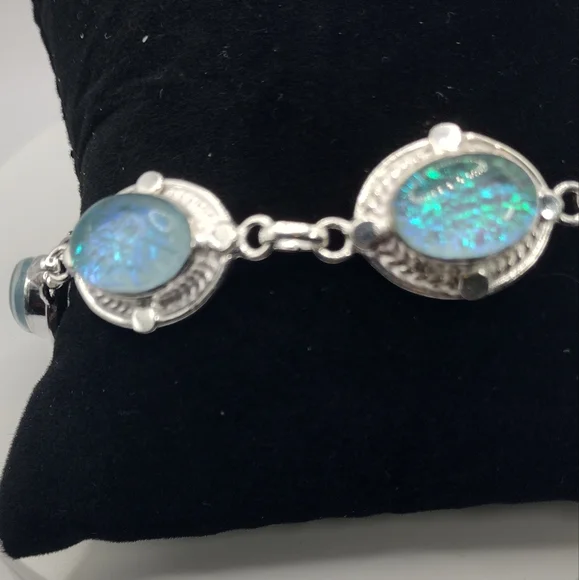 Sold elsewhere plaTriplet Opals Gemstones .925 Sterling Silver Bracelet Sz 7-8" - Picture 5 of 8